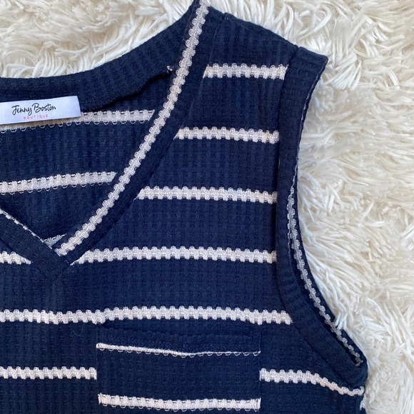 π2X HPπ Jenny Boston V-Neck Waffle Sleeveless Top π Navy & White - Picture 7 of 12